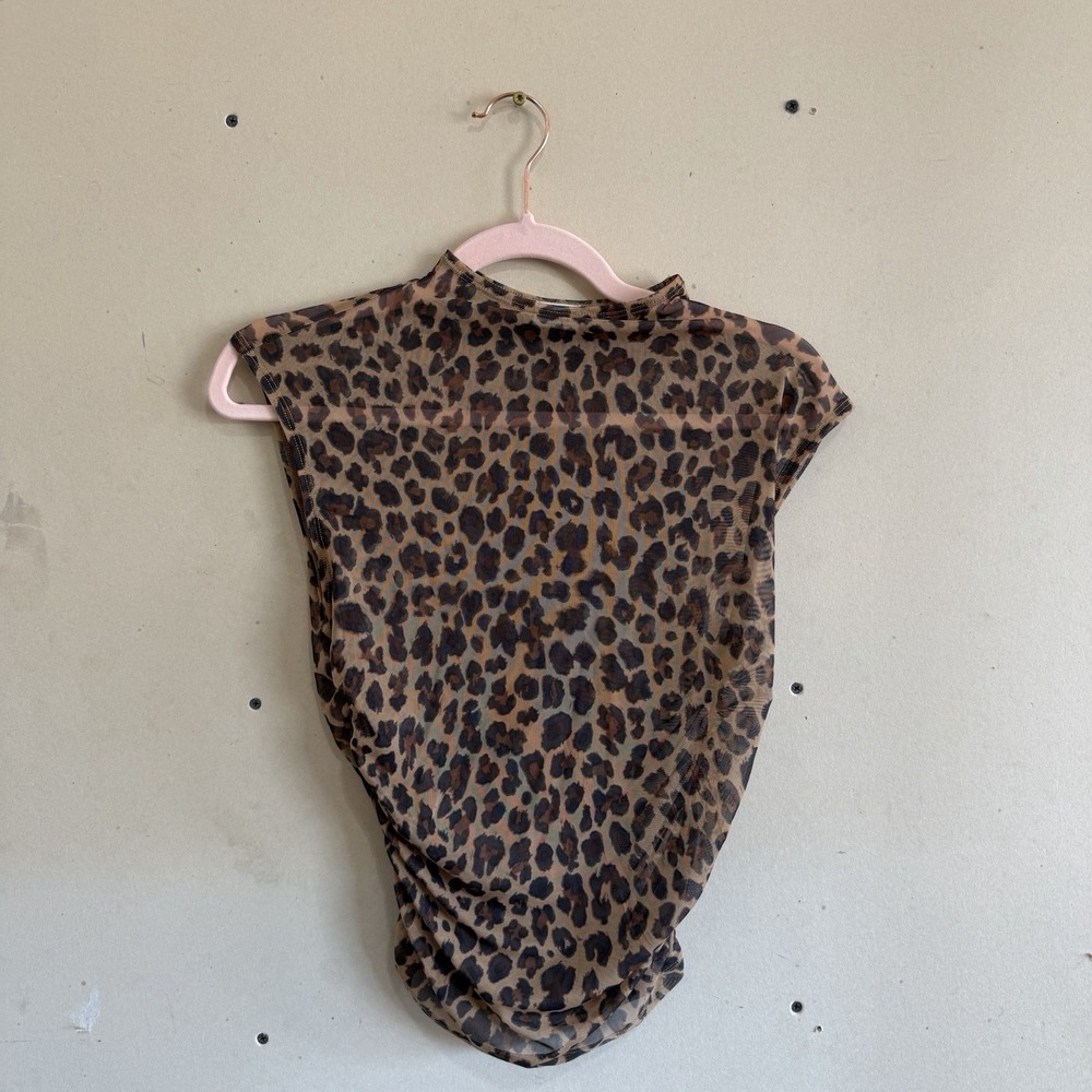 Abercrombie & Fitch Paloma Mesh Sleeveless Top Leopard Print High Neck Small S